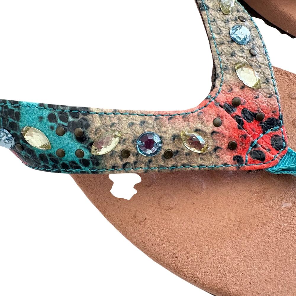 Vionic Multicolor Beaded Teal and Coral Thong Sandal - Picture 3 of 11